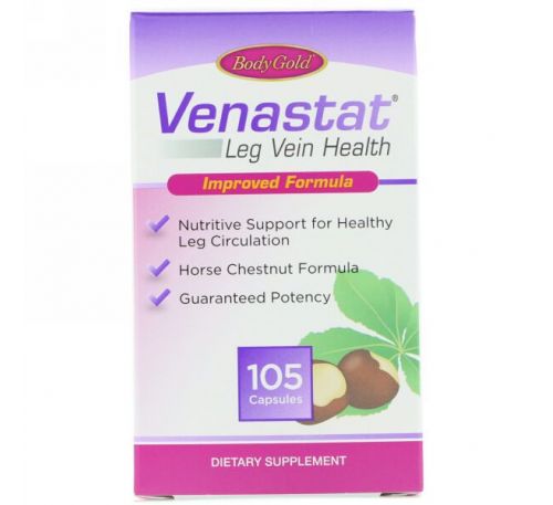 BodyGold, Средство для здоровья вен ног Venastat, 105 капсул