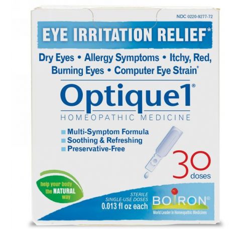 Boiron, Optique 1, средство от раздражения глаз, 30 доз, 4,5 мл каждая
