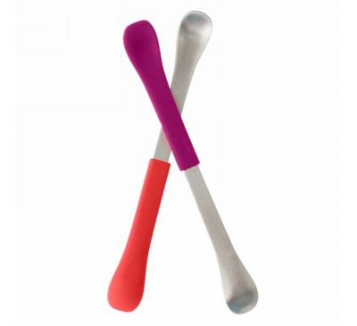 Boon, Swap, 2-in-1 Feeding Spoon, 4 + Months, Coral & Plum, 2 Spoons