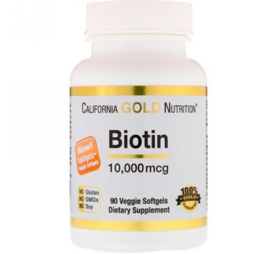 California Gold Nutrition, Biotin, 10,000 mcg, 90 Овощные мягкие гели