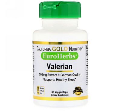 California Gold Nutrition, Valerian, EuroHerbs, 500 mg, 60 Veggie Caps