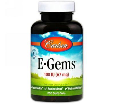 Carlson Labs, E-Gems, 100 МЕ (67 мг), 250 мягких таблеток