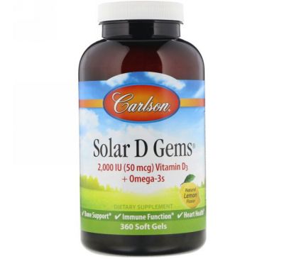 Carlson Labs, Капсулы с солнечным витамином D, 2000 МЕ, 360 гелевых капсул
