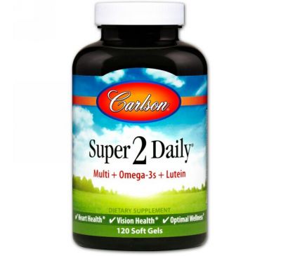 Carlson Labs, Super 2 Daily, Витамины и минералы, Не содержит железа, 120 гелевых капсул