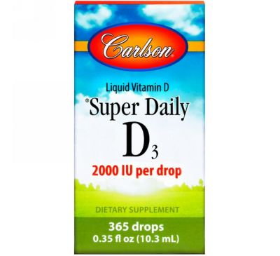 Carlson Labs, Super Daily D3, витамин D3, 2,000 МЕ, 0,37 жидкой унции (10,98 мл)