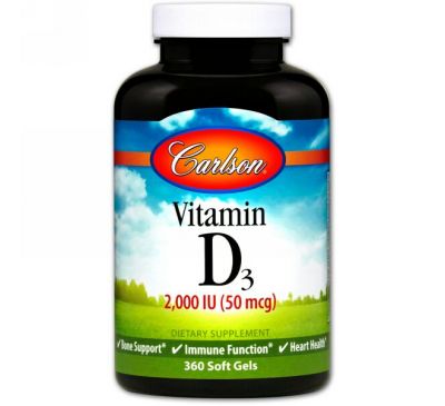 Carlson Labs, Витамин D3, 2 000 МЕ (50 мкг), 360 мягких таблеток