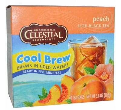 Celestial Seasonings,  Черный холодный чай, персик, 40 пакетиков, 3,6 унции (102 г)