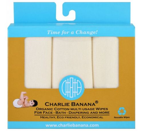 Charlie Banana, Органические многофункциональные салфетки из хлопка, 10 многоразовых салфеток