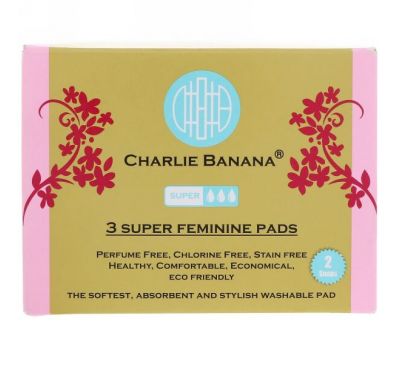 Charlie Banana, Супер прокладки для женщин, Белые, 3 прокладки + 1 сумка