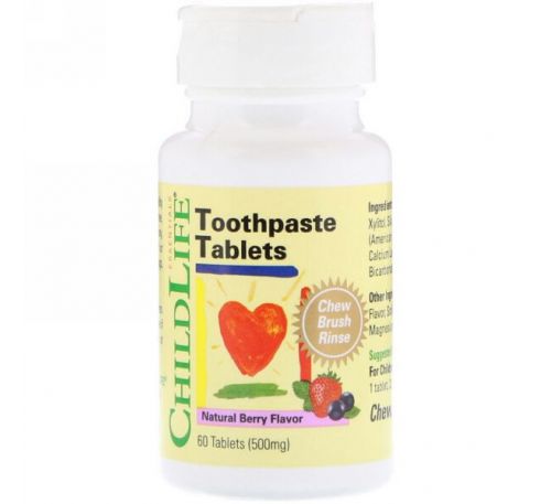 ChildLife, Зубная паста в таблетках, Натуральный ягодный вкус, 500 мг, 60 таблеток