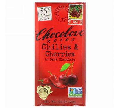 Chocolove, Чили и вишня в темном шоколаде, 3,2 унции (90 г)