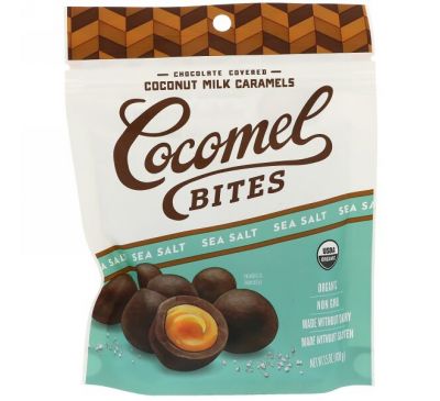 Cocomels, Органический продукт, Кокосовое молоко и карамель, Кусочки, Морская соль, 3,5 унц. (100 г)
