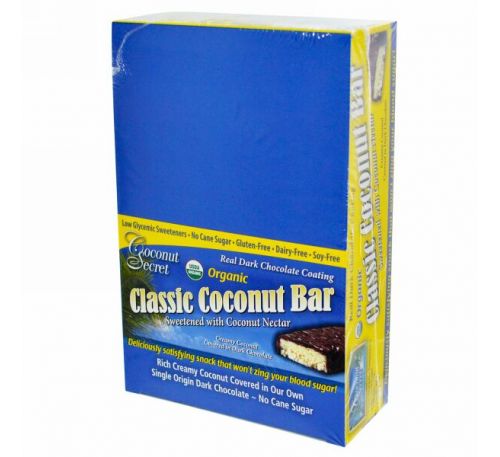 Coconut Secret, Органические классические батончики, кокос, 12 батончиков, 1,75 унции (50 г) каждый
