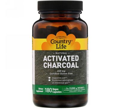 Country Life, Activated Charcoal, 260 mg, 180 Vegan Capsules