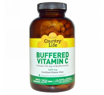 Country Life, Буферизованный витамин C, 1000 мг, 250 таблеток