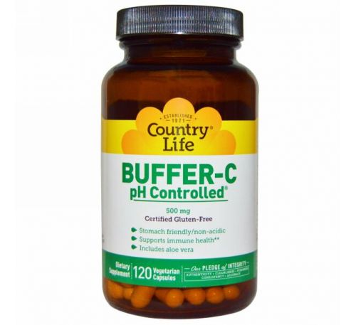 Country Life, Буферизованный витамин C, с контролем pH, 500 мг, 120 капсул на растительной основе