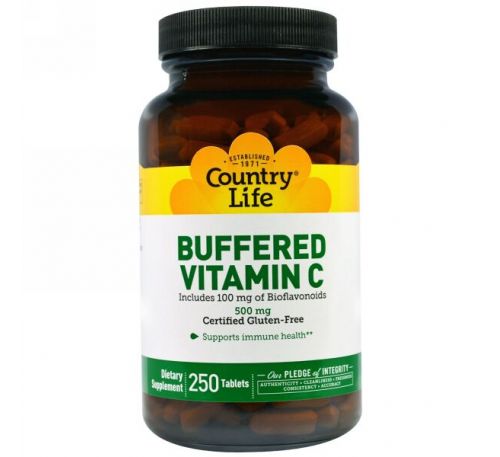 Country Life, Буферизованный витамин С, 500мг, 250 таблеток