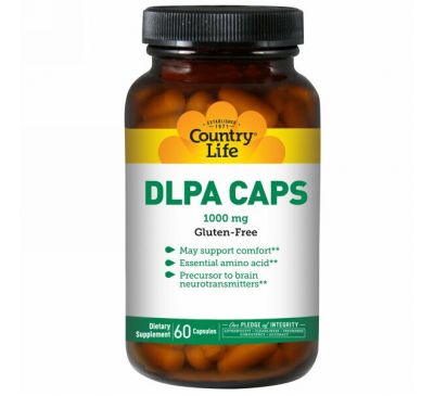 Country Life, DLPA (DL-фенилаланин) в капсулах, 1000 мг, 60 капсул