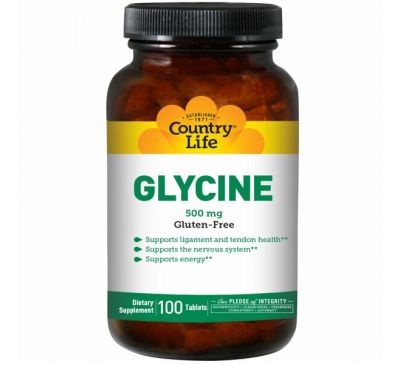 Country Life, Глицин, 500 мг, 100 таблеток