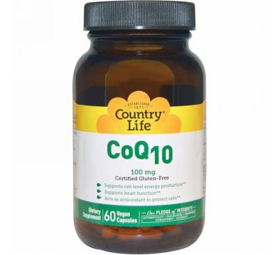 Country Life, Коэнзим Q10, 100 мг, 60 веганских капсул
