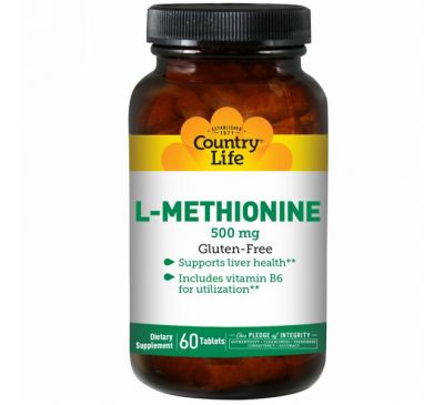 Country Life, L-метионин, 500 мг, 60 таблеток