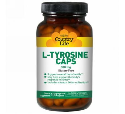Country Life, L-тирозин, 500 мг, 100 растительных капсул