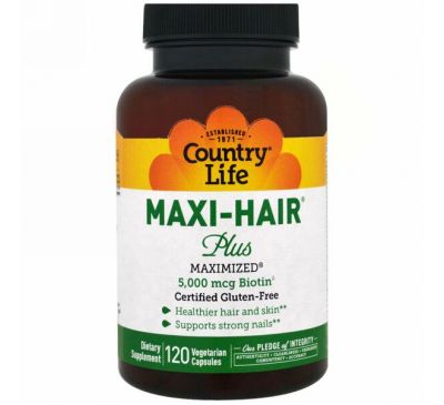 Country Life, Maxi Hair Plus, 5,000 мкг, 120 растительных капсул