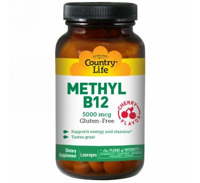 Country Life, Метил B12, со вкусом вишни, 5000 мкг, 60 леденцов
