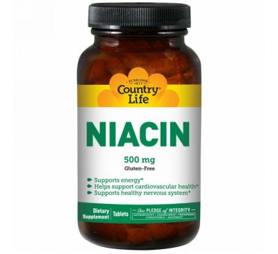 Country Life, Ниацин, 500 мг, 90 таблеток