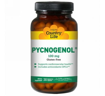 Country Life, Пикногенол, 100 мг, 30 вегетарианских капсул