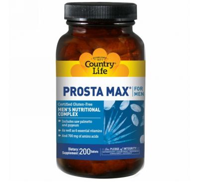 Country Life, Prosta-Max добавка для мужчин от простатита, 200 таблеток
