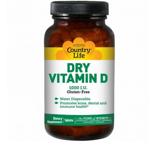 Country Life, Сухой витамин D, 1000 международных единиц, 100 таблеток