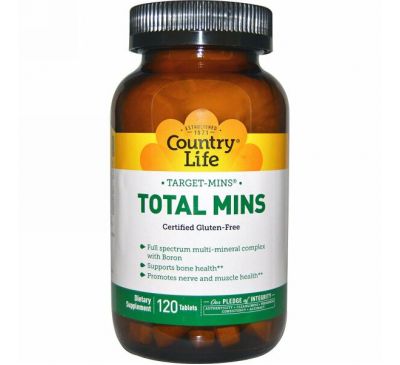 Country Life, Target-Mins, Total Mins, мультиминеральный комплекс с бором, 120 таблеток