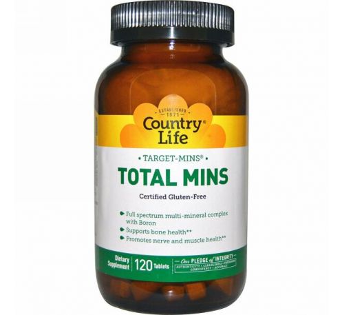 Country Life, Target-Mins, Total Mins, мультиминеральный комплекс с бором, 120 таблеток