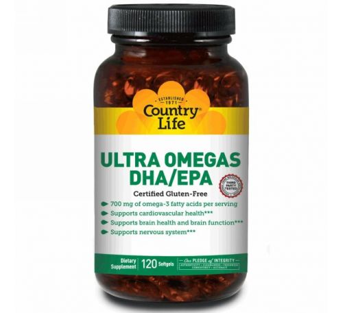 Country Life, Ultra Omegas DHA / EPA (ДГК / ЭПК), 120 желатиновых капсул