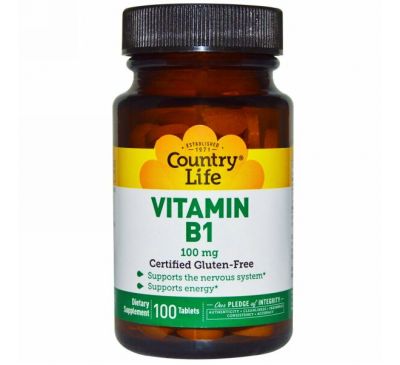 Country Life, Витамин B1, 100 мг, 100 таблеток