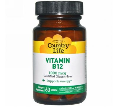 Country Life, Витамин В12, 1000 мкг, 60 таблеток