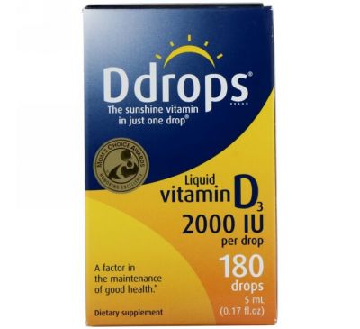 Ddrops, Жидкий витамин D3, 2000 МЕ, 0,17 жидких унций (5 мл)