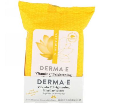 Derma E, Vitamin C Brightening Micellar Wipes, 30 Pre-Moistened Wipes