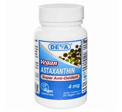Deva, Астаксантин, веганский, 4 мг, 30 веганских капсул