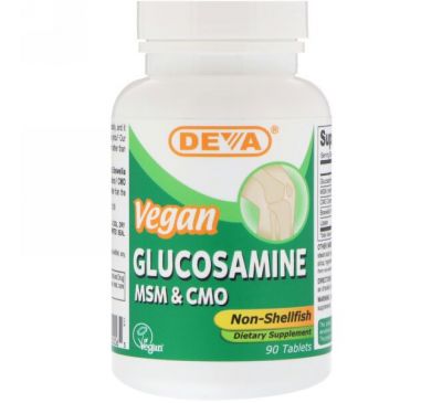 Deva, Веганский глюкозамин, метилсульфонилметан & цетил миристолеат, Не из моллюсков, 90 таблеток
