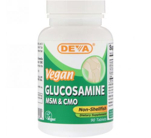Deva, Веганский глюкозамин, метилсульфонилметан & цетил миристолеат, Не из моллюсков, 90 таблеток