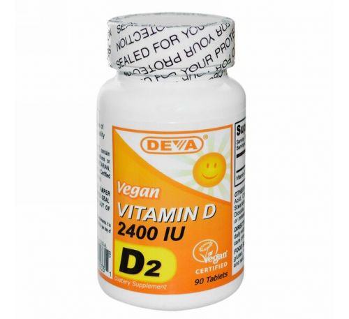 Deva, Витамин D, D2, веганский, 2400 МЕ, 90 таблеток