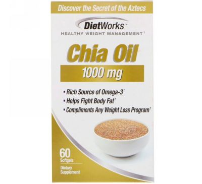 DietWorks, Chia Oil, 1,000 mg, 60 Softgels