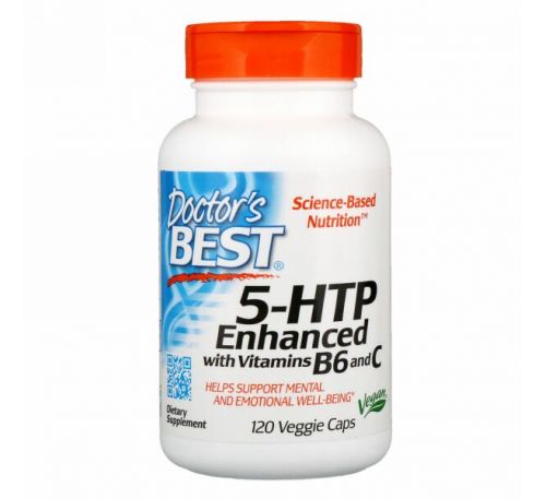 Doctor's Best, 5-HTP, усиленный витаминами B6 и C, 120 растительных капсул