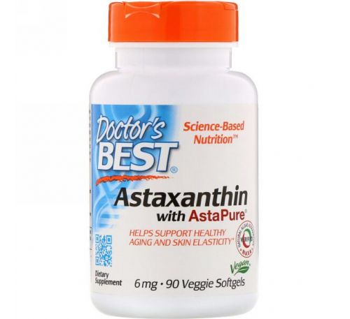Doctor's Best, Астаксантин с AstaPure, 6 мг, 90 вегетарианских таблеток в мягкой оболочке