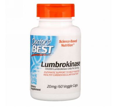 Doctor's Best, Best, Люмброкиназа, 20 мг, 60 капсул