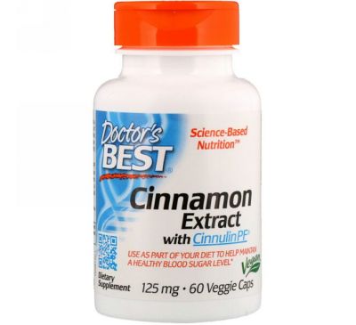Doctor's Best, Экстракт корицы с цинулином (Cinnulin PF), 125 мг, 60 вегетарианских капсул
