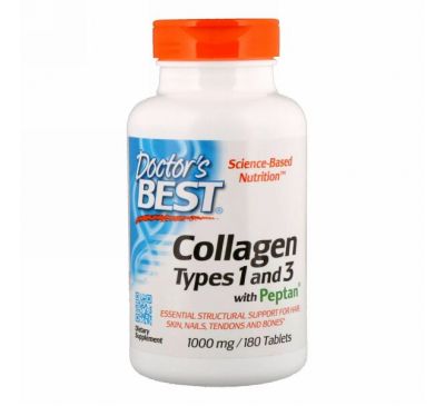 Doctor's Best, Коллаген типа 1 и 3, содержит Peptan, 1000 мг, 180 таблеток