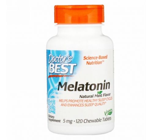 Doctor's Best, Мелатонин, натуральный аромат мяты, 5 мг, 120 жевательных таблеток